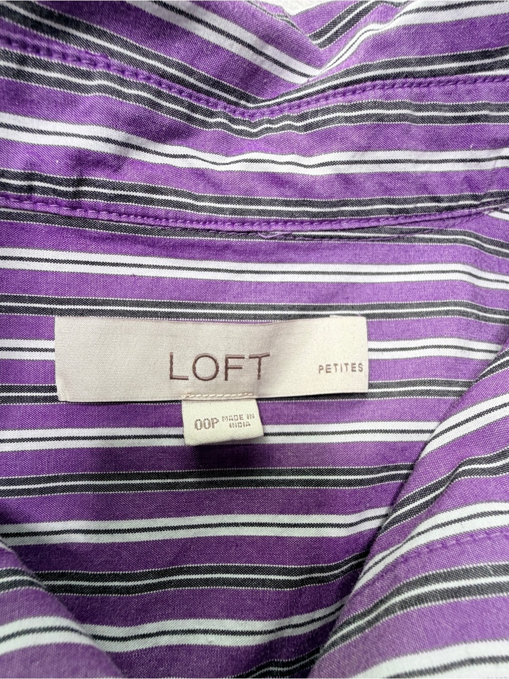 LOFT Purple and White Striped Midi Shirt Dress, classic preppy old money style - Picture 5 of 11